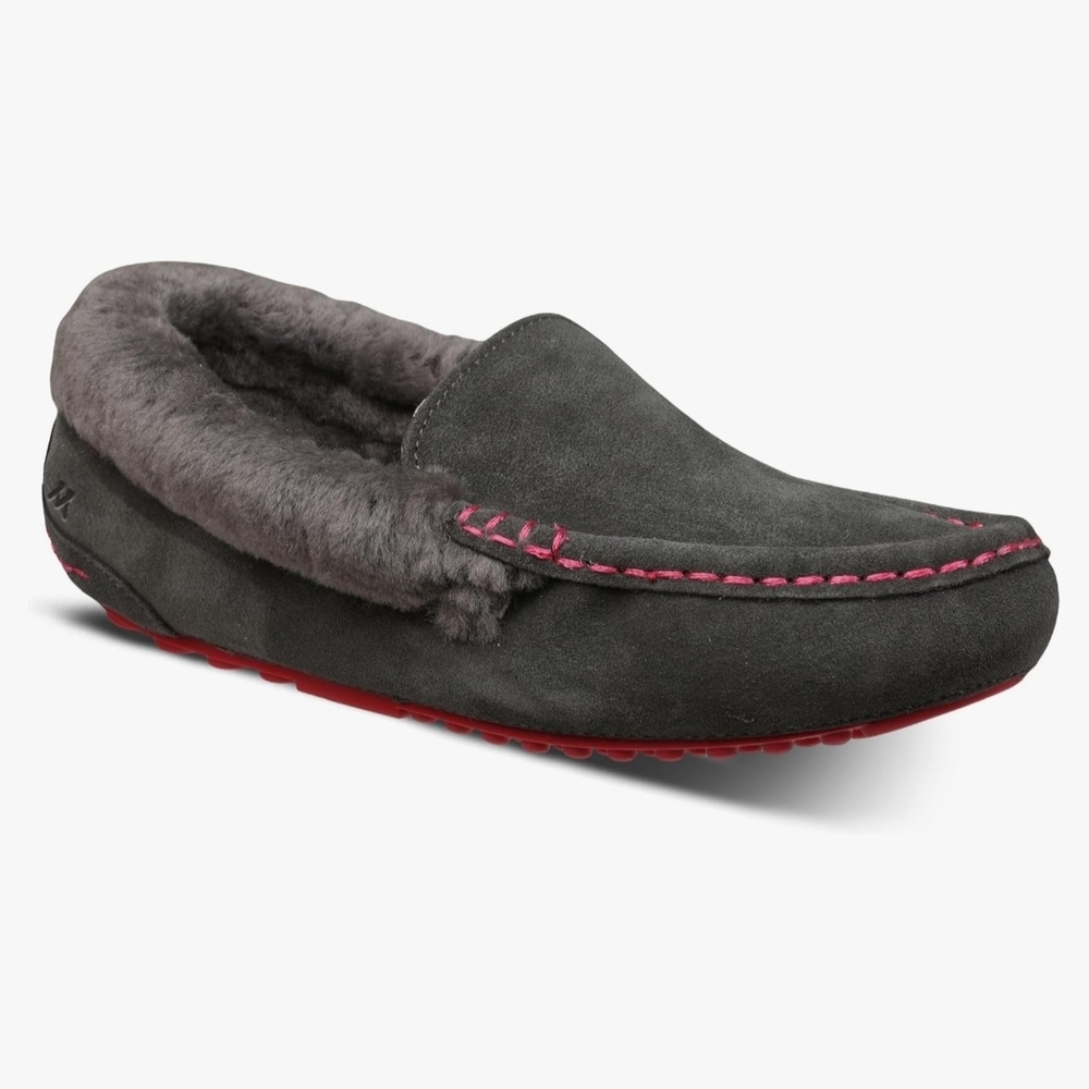 Mykos Suede Slip-On Moccasins - Aussie Color: Charcoal/Hot Pink